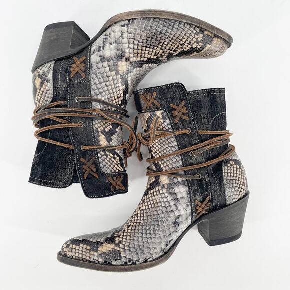 Old Gringo Yippee Ki Yay Brown Black Evant Snakeskin Western Cowgirl Bootie sz 7 - Picture 4 of 10